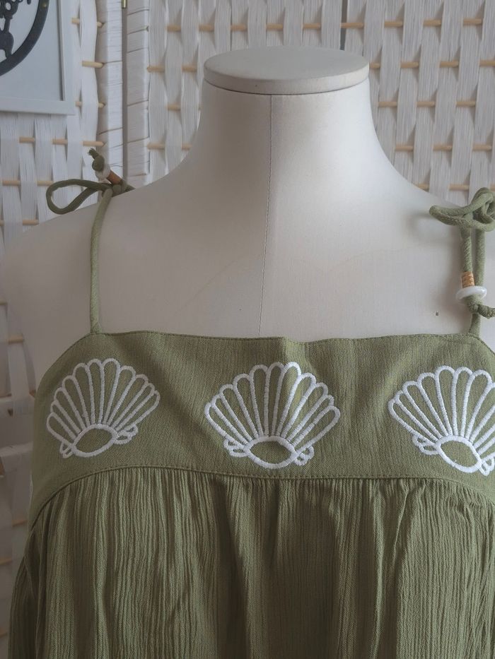 🐚 joli top caraco vert sauge brodé coquillages ONLY femme TM / 38 - photo numéro 5