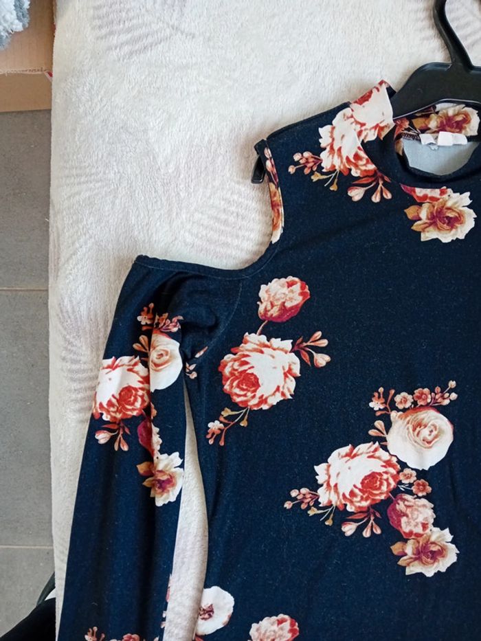 Robe Tunique Noir à Motif Fleur M/38 - photo numéro 2