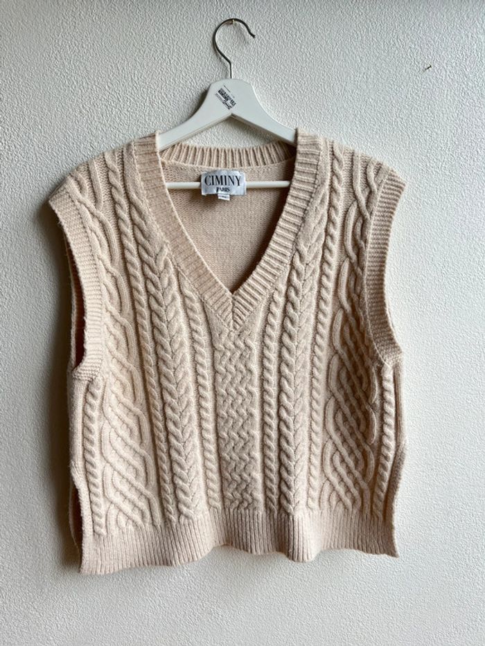 Pull sans manches beige