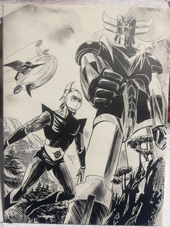 Tableau Goldorak et Actarus robot vintage en toile 30x40cm