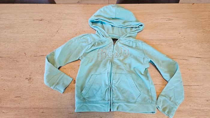 Gilet à capuche turquoise, manches longues, Gap, S/P 6/8 ans - photo numéro 3