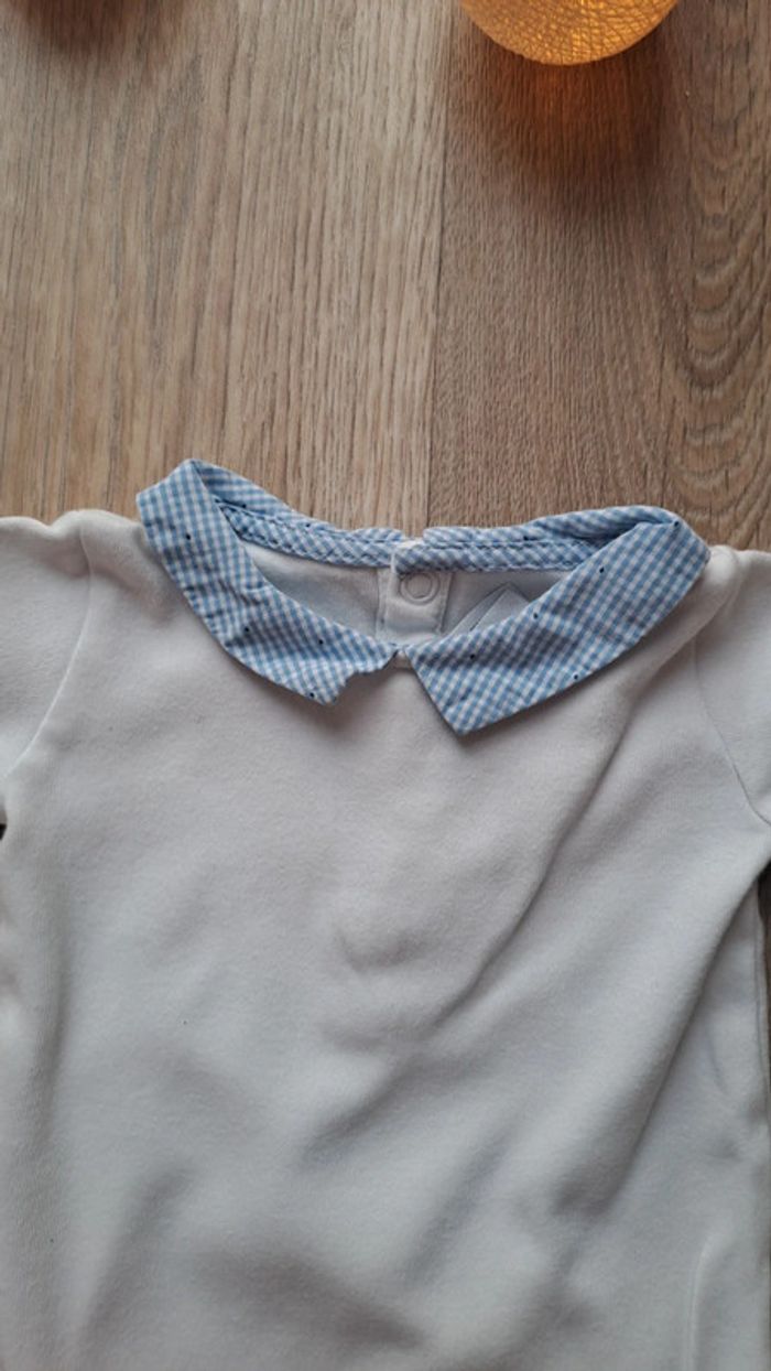 Body manches longues blanc à col claudine bleu Jacadi 3 mois mixte - photo numéro 2