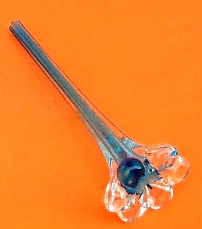 Années 1970 Vase soliflore " pied d' éléphant " Verre transparent / turquoise - photo numéro 6