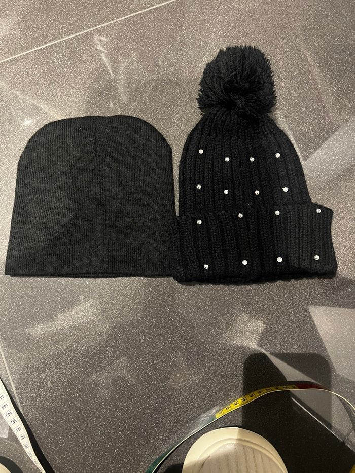 Lot 2 bonnets noirs à strass (Laine épaisse & fine) - photo numéro 8