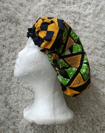 Bonnet de nuit en wax et satin, 58 cm