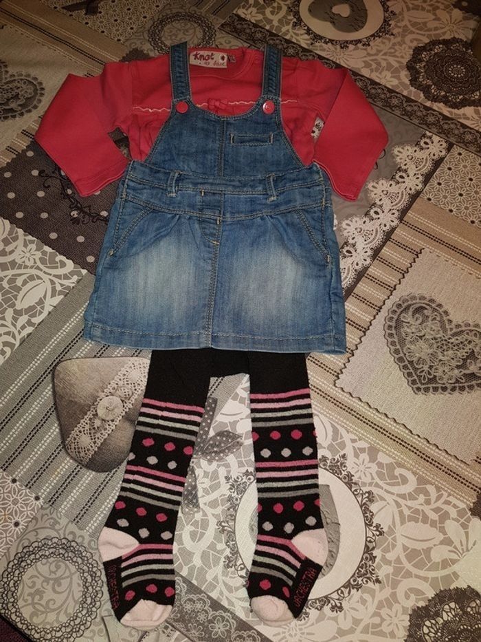 Ensemble robe en jean + pull + collant 12 mois TAO - photo numéro 2