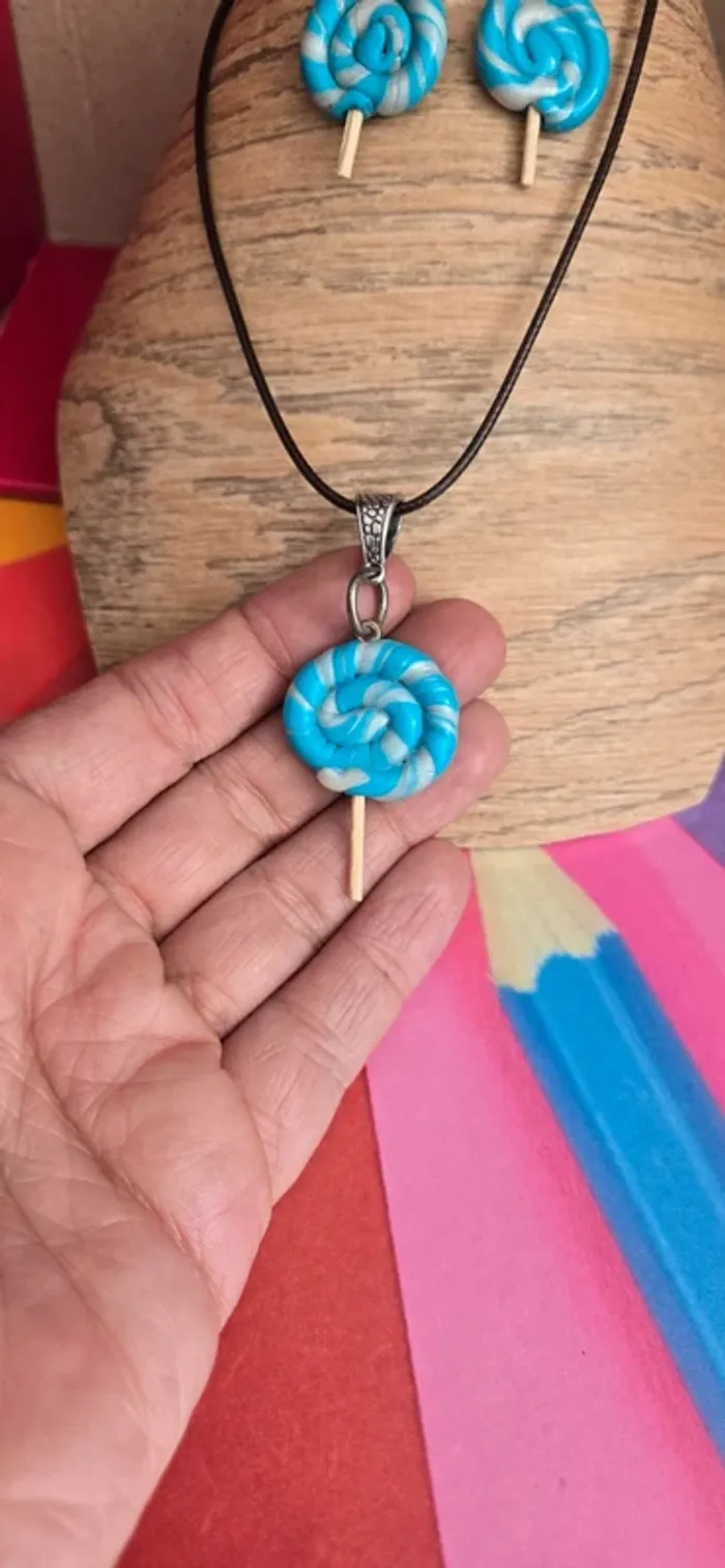 Parure sucette turquoise fimo neuf - photo numéro 5