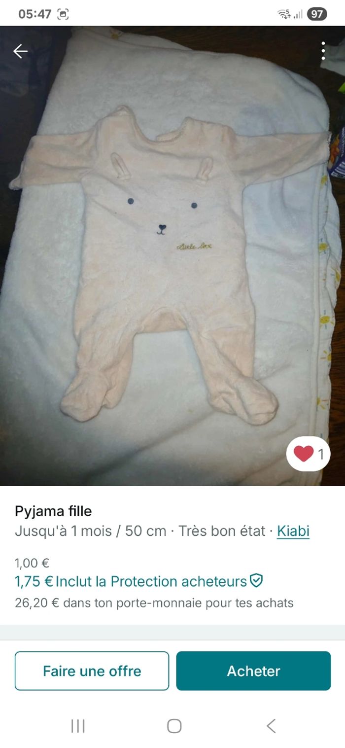 Lot de Pyjama grenouillère 50 cm jusqu'à 1 mois plusieurs marques - photo numéro 3