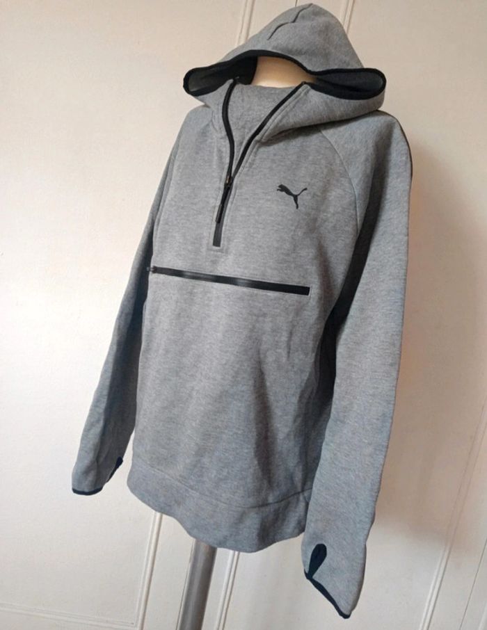 💎 sweat à capuche design street Wear original puma evo poche mitaine t m coton gris noir - photo numéro 2