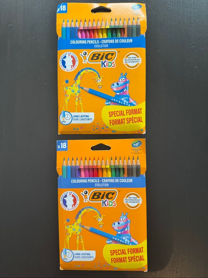 2 packs crayons de couleur bic (18 crayons)