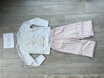 Pyjama pantalon à carreaux rose et blanc fille 10 ans