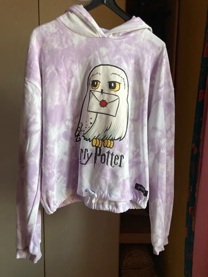 Superbe sweat-shirt capuche hoodie top crop Harry Potter coton tye et dye taille S