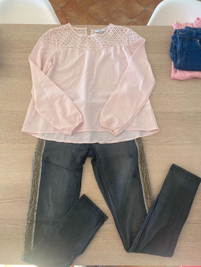 Jeans noir strass 14 ans Mek et Blouse rose