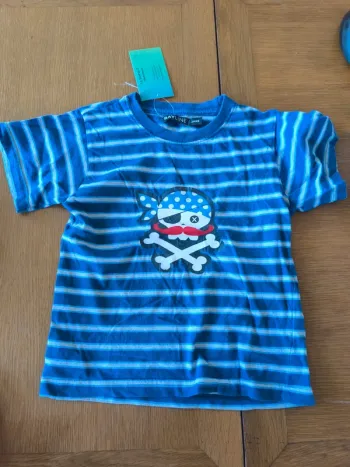 313901 Tee-shirt MC bleu rayé gris garçon 4 ans Bayline
