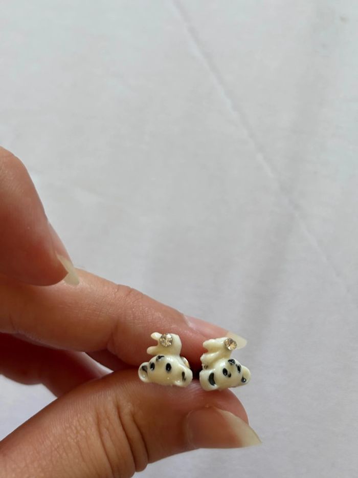 mini boucles d’oreilles nounours ourson blanc strass acier inoxydable - photo numéro 2