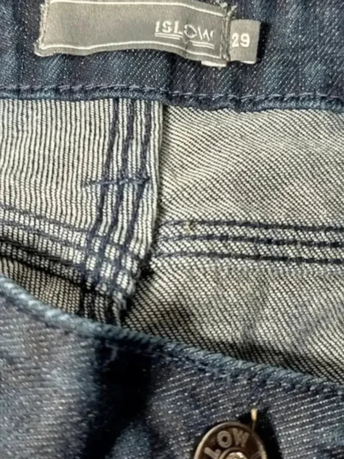 Jean bleu marine marque Islow,coupe regular,taille haute,texture extensible - photo numéro 7