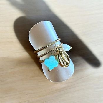 Magnifique bague triple rang avec breloque amazonite turquoise ajustable en acier inoxydable