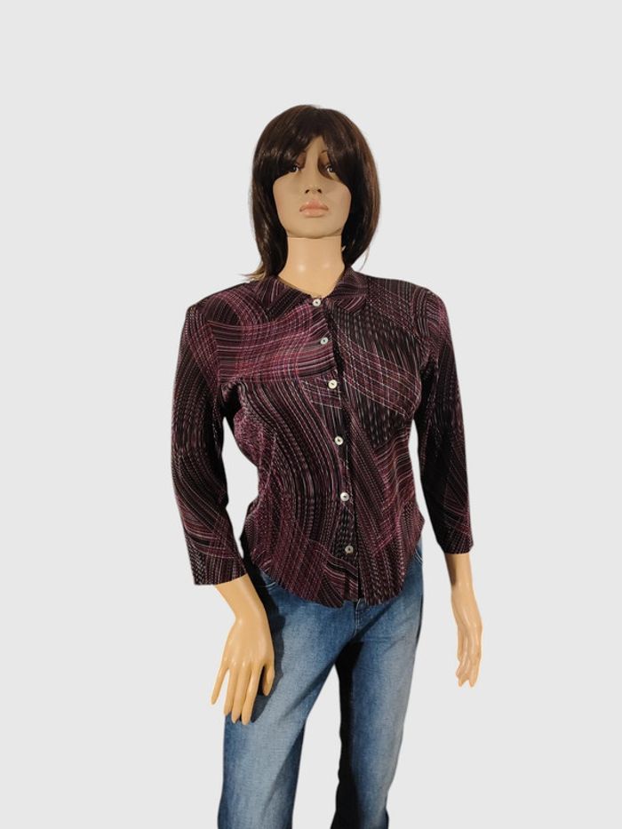 Chemise Affinités violette T.L Polyester - Imprimé original - Très bon état - photo numéro 2