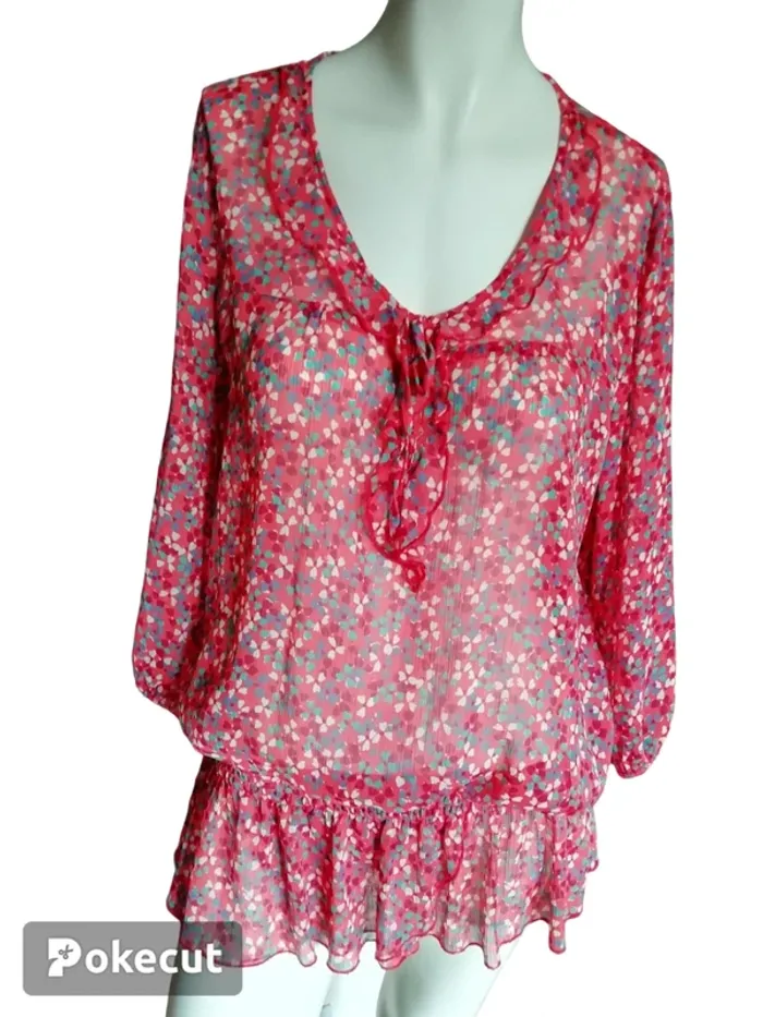 Blouse top chemisier chemise corail pois printemps été voile