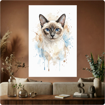 Affiche "Chat Siamois" aquarelle moderne poster décoration murale design A3 Sans cadre