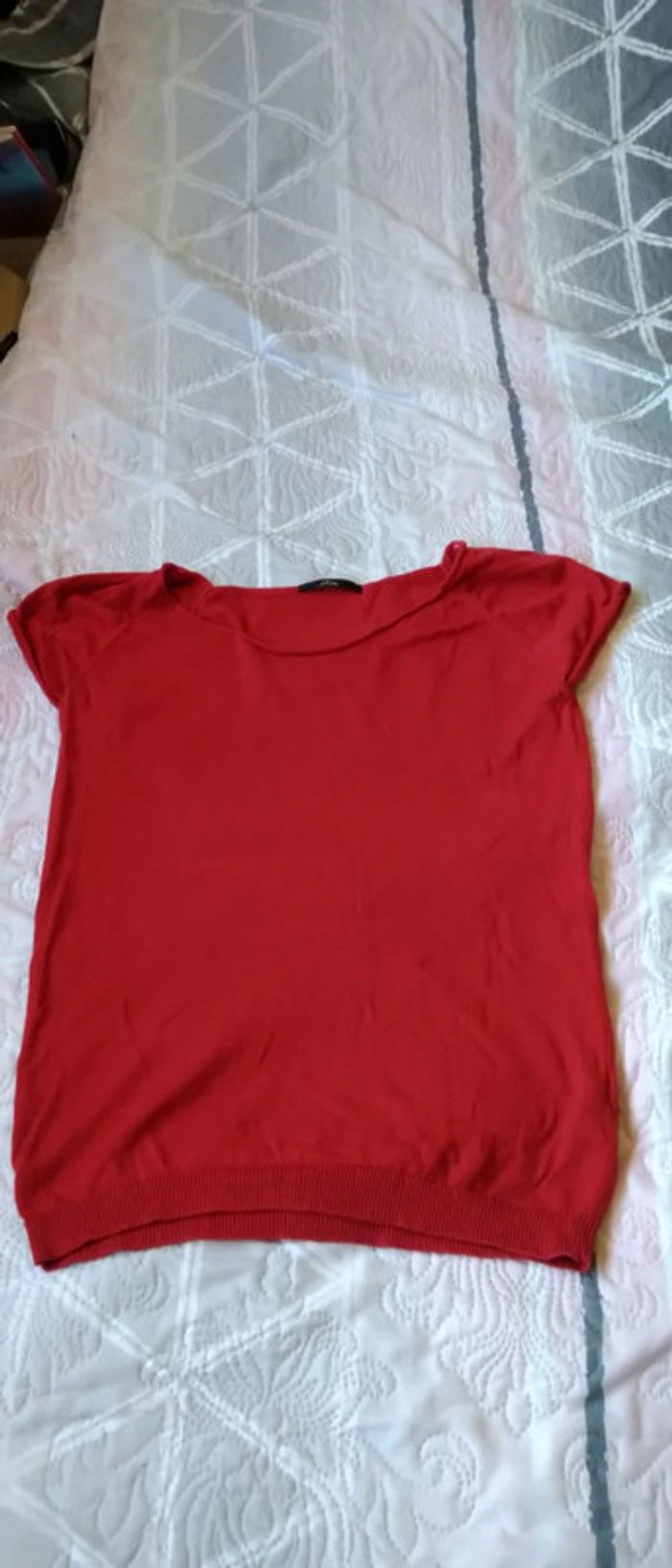 Pull manches courtes col rond rouge femme L mim - photo numéro 5