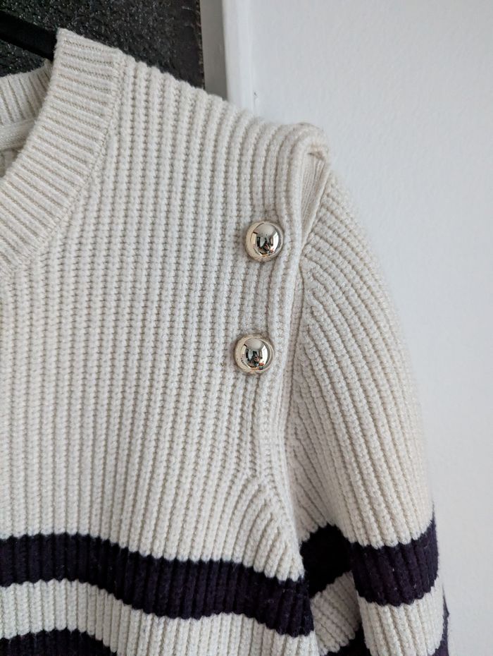 Pull marinière le temps des cerises taille M 38 blanc crème et bleu - photo numéro 4