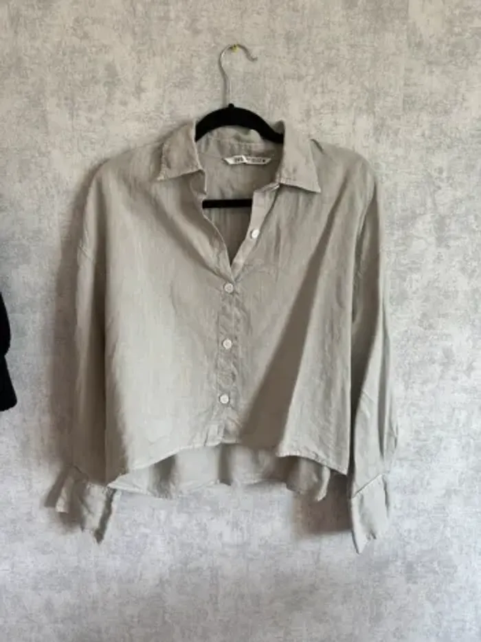 Chemise courte gris/vert Zara Taille M