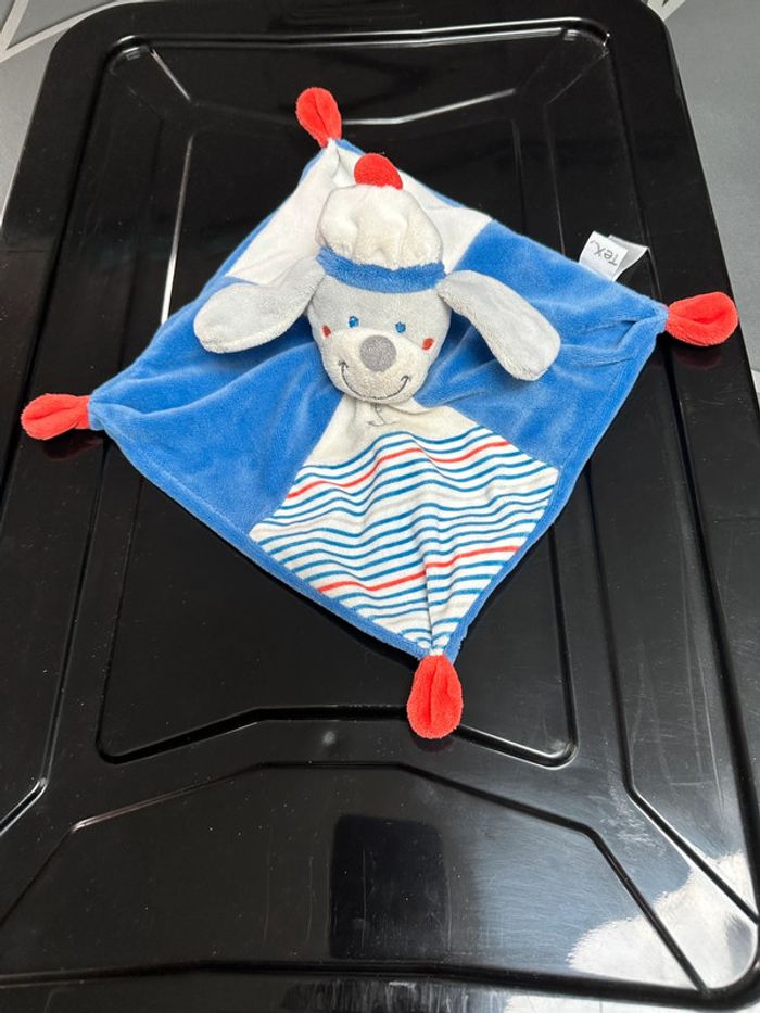 Doudou chien rayure bleu Tex