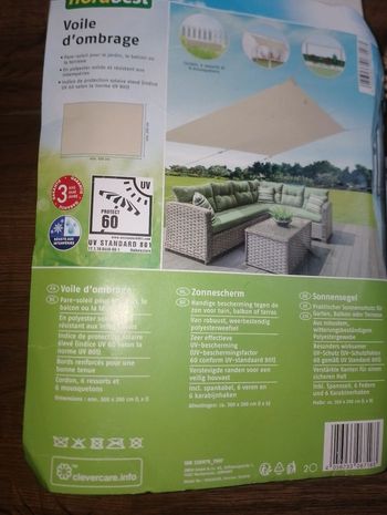 Voile, toile d'ombrage crème 2x3m