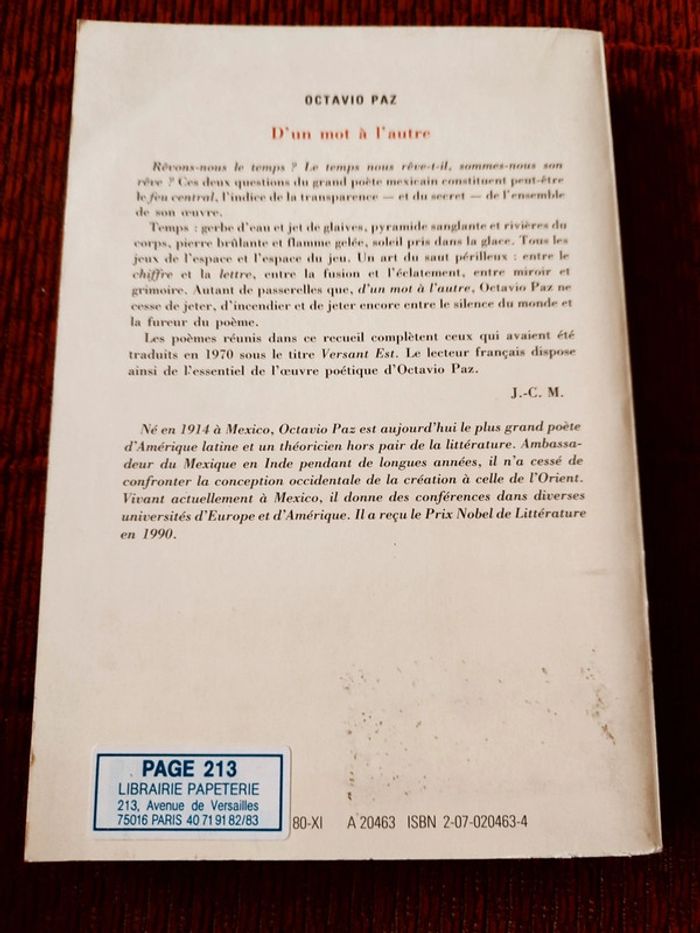 Poèmes "D'un mot à l'autre" - Octavio Paz - photo numéro 2
