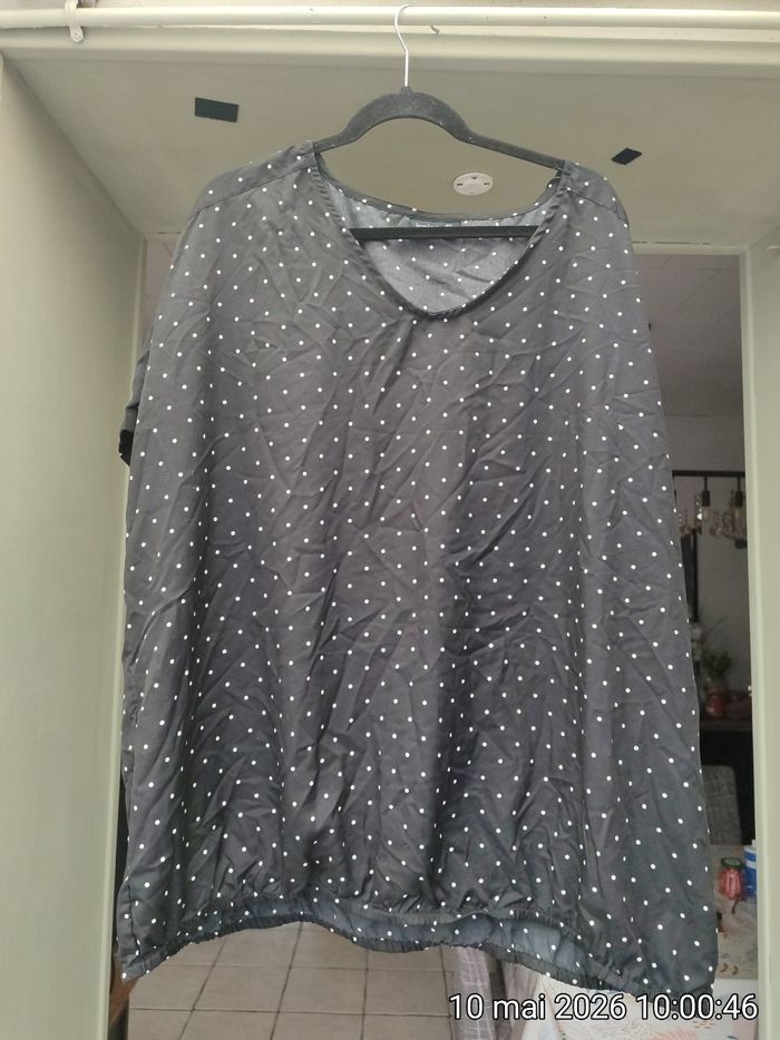 Top Fluide Noir à Pois Blancs – Janina (4XL) 52/54 - photo numéro 1