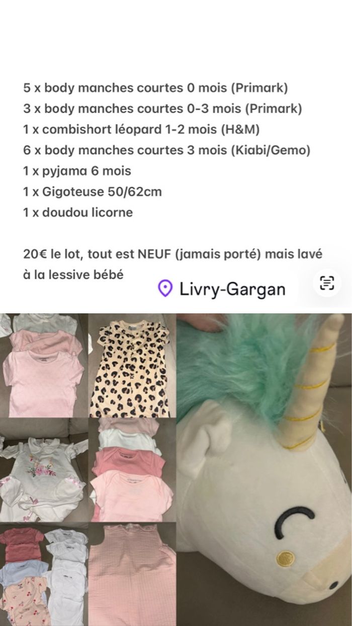 Lot  body gigoteuse doudou