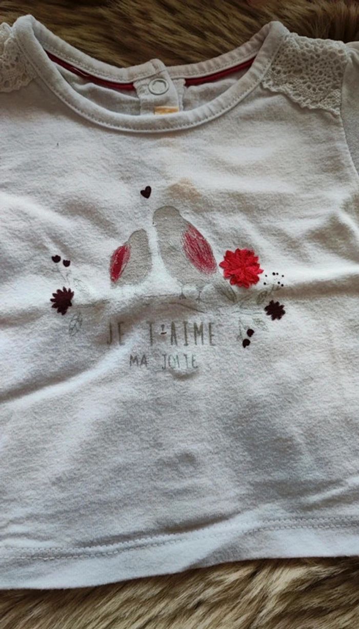 T-shirt blanc oiseau Gémo 1 mois - photo numéro 3