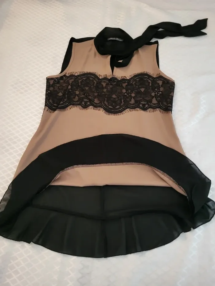 Vintage t-shirt/blusa nera/beige scuro tg S/M it (verificare le misure) - photo numéro 2