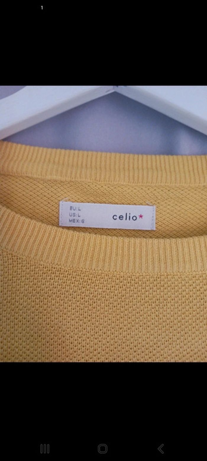 Pull homme maille fine col rond celio taille L jaune moutarde - photo numéro 2