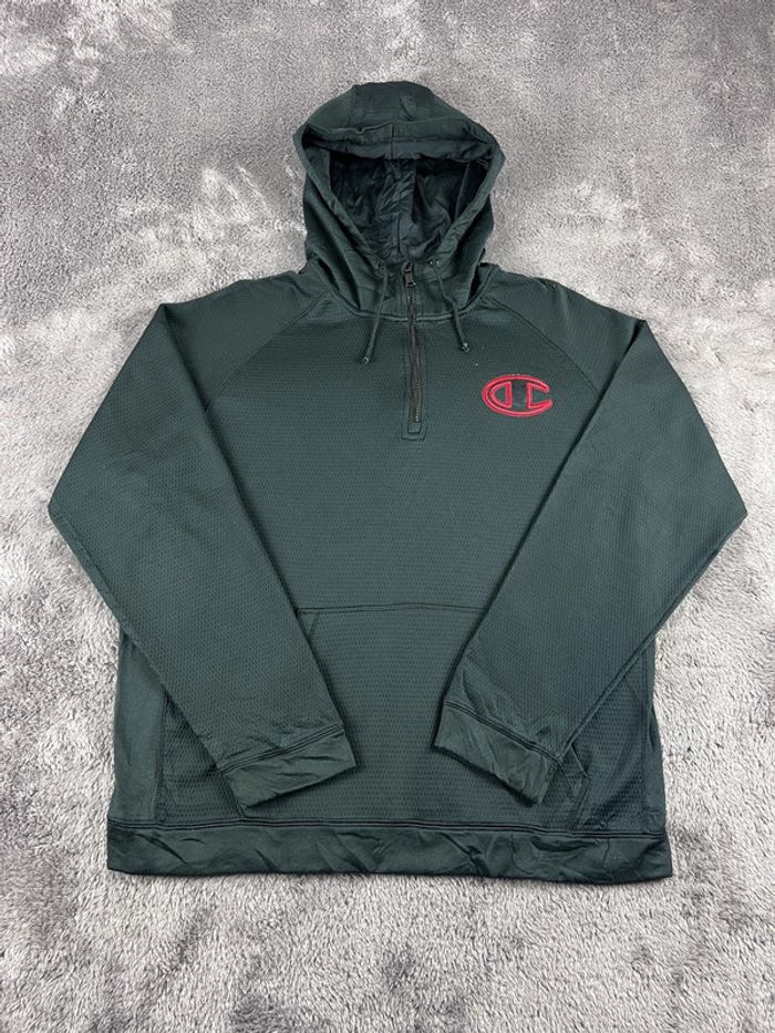 Sweat Capuche Champion Vintage Noir – Taille L – Logo Brodé Rouge