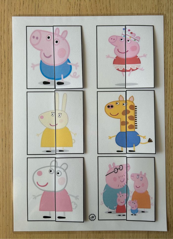 Fiche Montessori : Les moitiés : Peppa pig