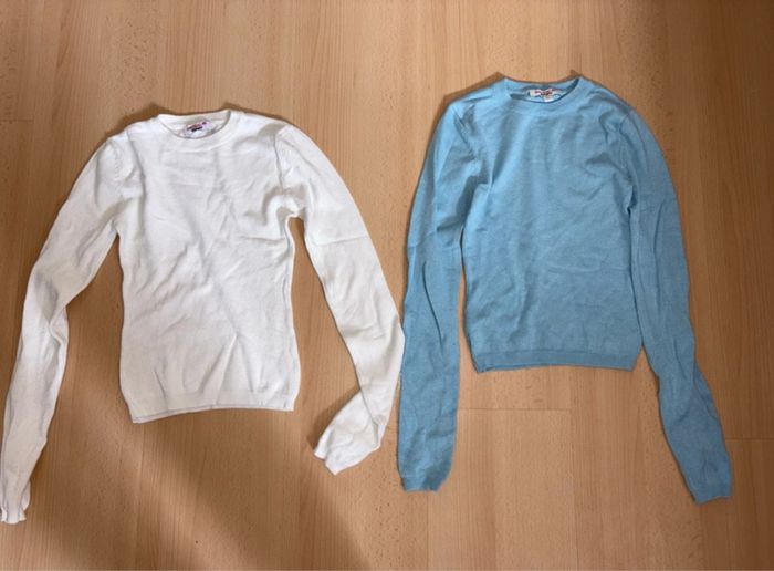 Lot de 2 pulls fins Jennyfer blanc et bleu taille Xs
