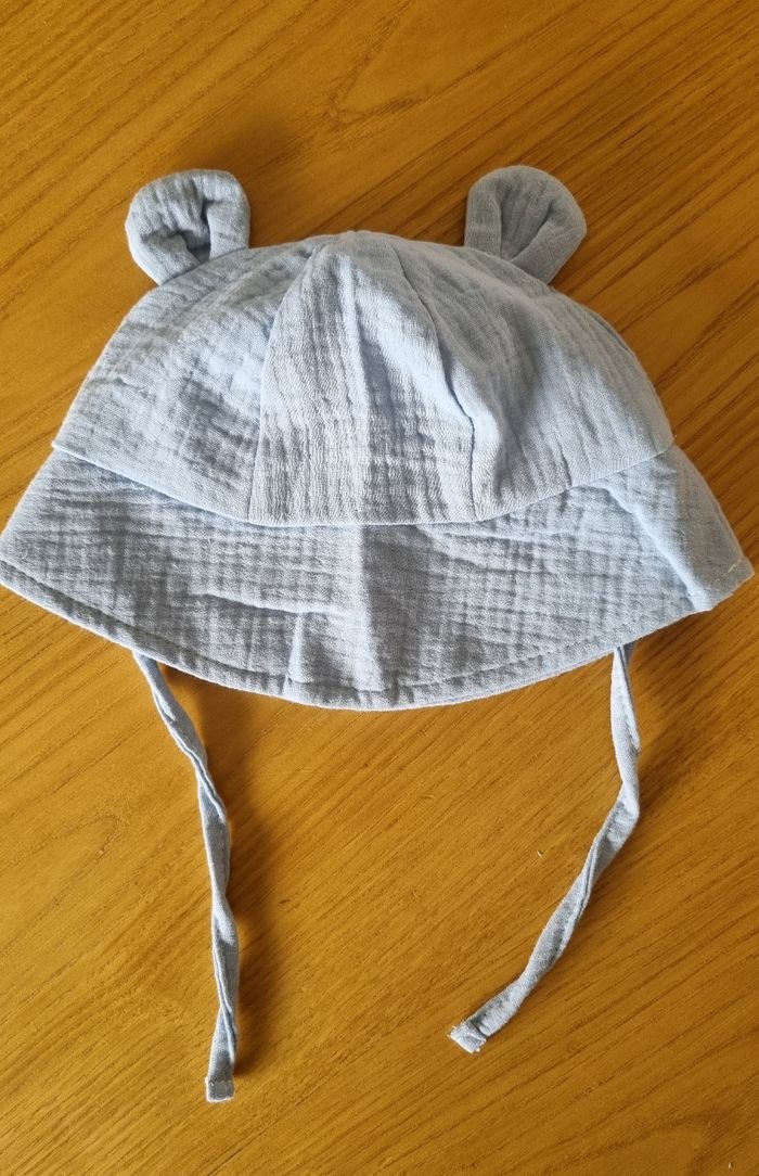 Chapeau bob bleu 100% coton hydrophile neuf 6 à 24 mois - photo numéro 2