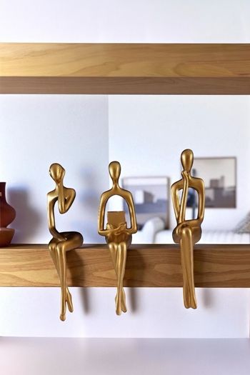 Lot de 3 statuettes abstraites dorées – décoration chic