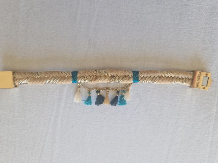 Bracelet hipanema tressé doré et turquoise - photo numéro 4