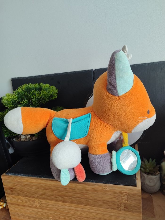 Nature et Découvertes  Peluche coton bio Renard d'activités  orange bleu grelot - photo numéro 2