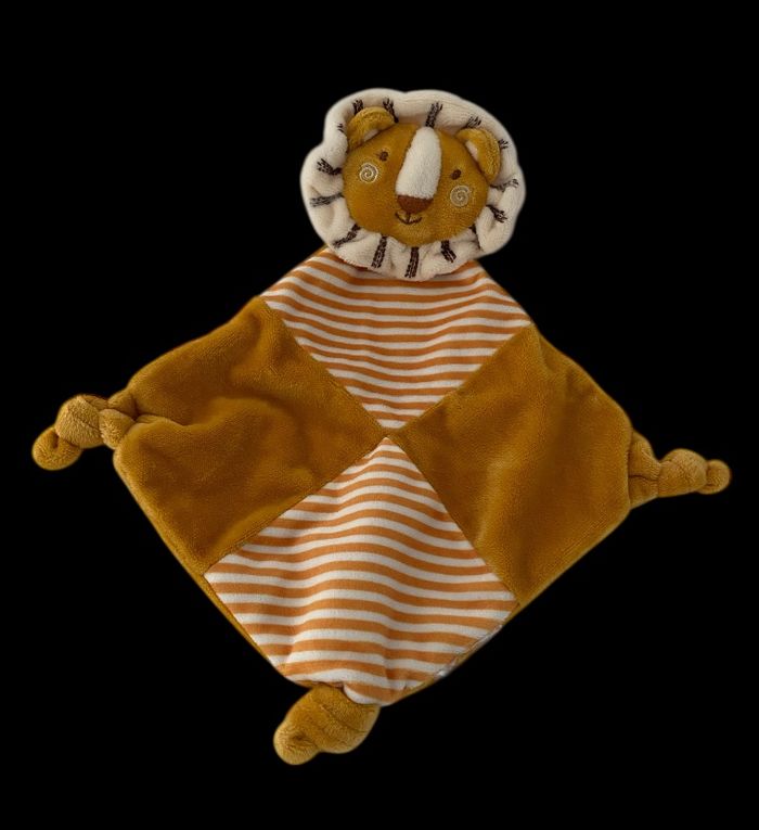 ❤️  Doudou Plat Mouchoir Lion TOM & KIDDY BISOUS D'ANGE Blanc Raye Jaune