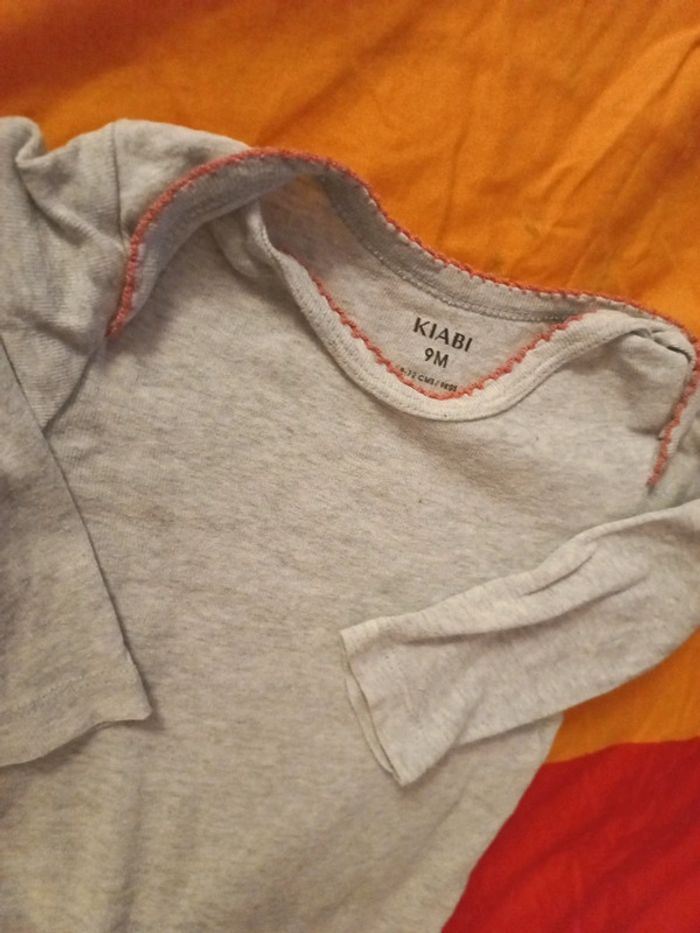 Beau body Coton gris chiné col orné rose 9 à 12 mois - photo numéro 2