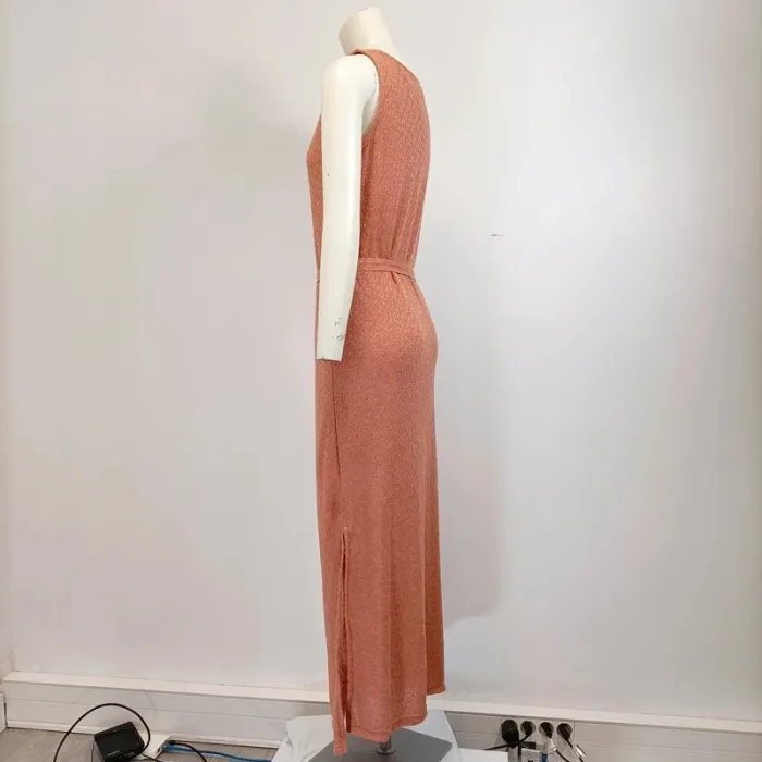 Robe Longue sans manche maille ajourée+ doublure - Corail - taille S A285 - photo numéro 3