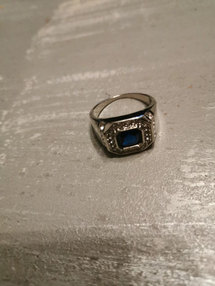 Chevalière homme acier et pierre couleur bleu T12 - photo numéro 3