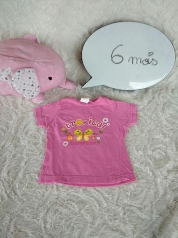 Tee shirt manches courtes Fille 6 mois Tropical Papillon Fruit 100% coton