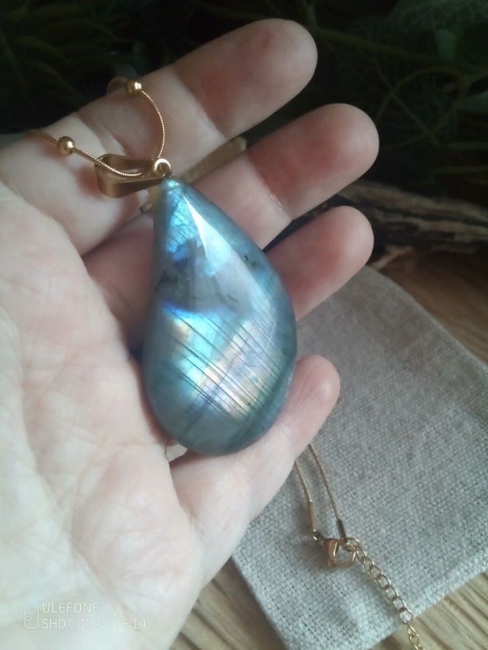 Collier labradorite pierre naturelle à flash bleu - photo numéro 3