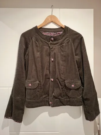 Veste de créateur gris foncé/ tissu fleuri - 36
