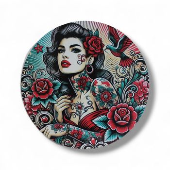 Tableau décoratif style tattoo old school – Femme & roses